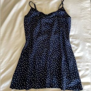 Princess Polly navy polka dot mini dress